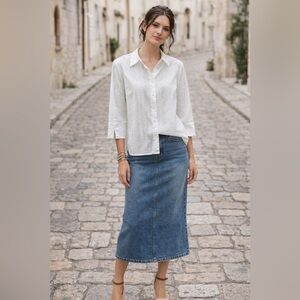 Vintage Allison Daley Petite Embroidered Button-Down Shirt Ivory Floral 12P